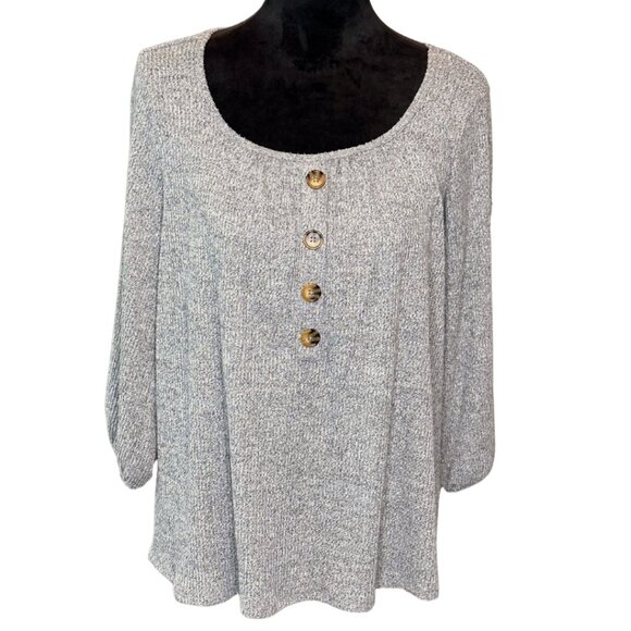 Cozy and Comfy French Laundry Gray Knit Button Front Top Medium fall wardrobe - Picture 1 of 9